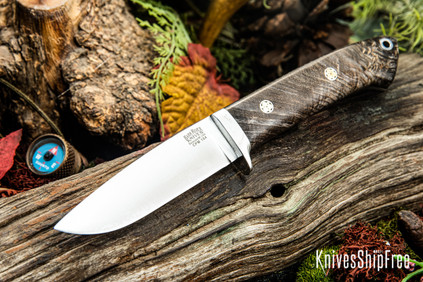 Bark River Knives: Bobcat Hunter - CPM 154 - Grey Tigertail Maple Burl - Mosaic Pins