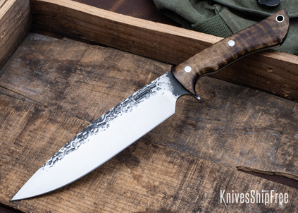 Lon Humphrey Knives: Ranger - Forged 52100 - Dark Curly Maple - Black Liners - LH11KH006