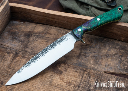 Lon Humphrey Knives: Ranger - Forged 52100 - Double Dyed Box Elder Burl - Yellow Liners - LH11KH069