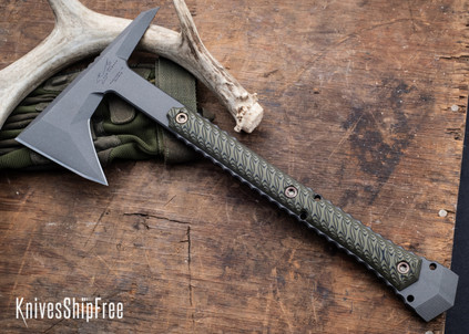 RMJ Tactical: Ragnarok 14 - Textured Dirty Olive G-10 - 80CrV2 - Tungsten Cerakote