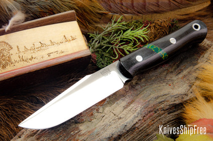 Bark River Knives: Ultralite Field Knife - CPM 3V - Black Canvas Micarta - Malachite Spacer