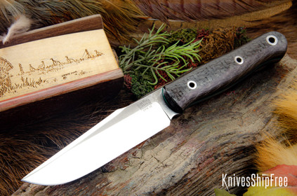 Bark River Knives: Ultralite Field Knife - CPM 3V - Black Carbon Fiber - Green Liners - Hollow Pins