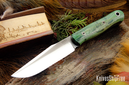 Bark River Knives: Ultralite Field Knife - CPM 3V - Sage Maple Burl - Red Liner - Mosaic Pins