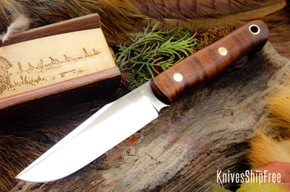 Bark River Knives: Ultralite Field Knife - CPM 3V - Dark Curly Maple - Red Liners - Brass Pins