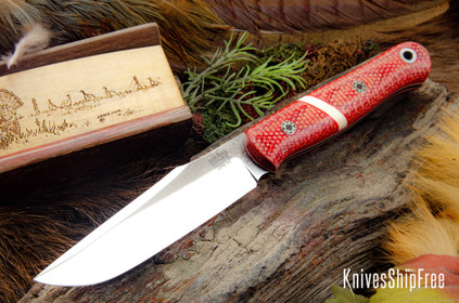 Bark River Knives: Ultralite Field Knife - CPM 3V - Firedog Canvas Micarta - Resin Ivory Micarta Spacer - Red & White Liners - Mosaic Pins