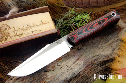 Bark River Knives: Ultralite Field Knife - CPM 3V - Red & Black Linen Micarta - Red Liners - Black Pins