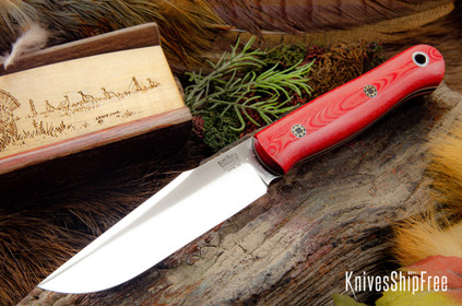 Bark River Knives: Ultralite Field Knife - CPM 3V - Red Linen Micarta - White Liners - Mosaic Pins