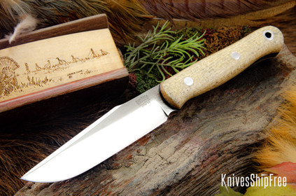Bark River Knives: Ultralite Field Knife - CPM 3V - Vintage Bone Burlap Micarta - Thick Black Liners
