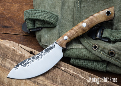 Lon Humphrey Knives: Blacktail Nessmuk - Forged 52100 - Dark Curly Maple - Black Liners - LH24AI005