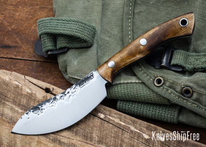 Lon Humphrey Knives: Blacktail Nessmuk - Forged 52100 - Dark Curly Maple - Black Liners - LH24AI018