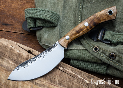 Lon Humphrey Knives: Blacktail Nessmuk - Forged 52100 - Dark Curly Maple - Black Liners - LH24AI021