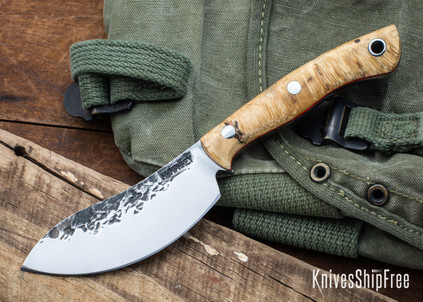 Lon Humphrey Knives: Blacktail Nessmuk - Forged 52100 - Box Elder Burl - Red Liners - LH24AI147