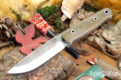 Bark River Knives: Bushcrafter II - CPM 3V - Green Canvas Micarta - Blue Liners - Hollow Pins