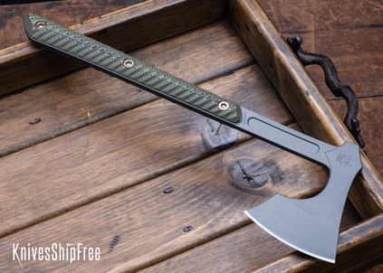 RMJ Tactical: Raven - Textured Dirty Olive G-10 - 80CrV2 - Tungsten Gray Cerakote