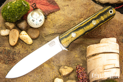 Bark River Knives: Mini Kephart - CPM 3V - Yellowjacket Burlap Micarta - Black Liners - Mosaic Pins