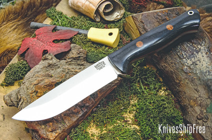 Bark River Knives: Bravo 1.25 LT - CPM 3V - Rampless - Black Canvas Micarta - Thick Natural Liners & Pins