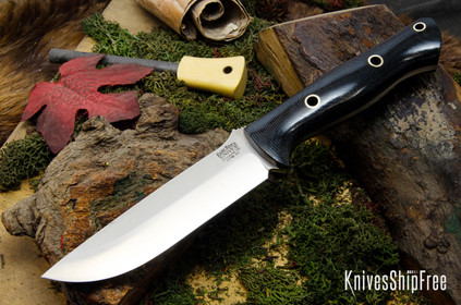 Bark River Knives: Bravo 1.25 LT - CPM 3V - Black Canvas Micarta - Hollow Brass Pins
