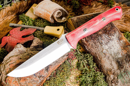 Bark River Knives: Bravo 1.25 LT - CPM 3V - Red Tigertail Maple Burl - Mosaic Pins