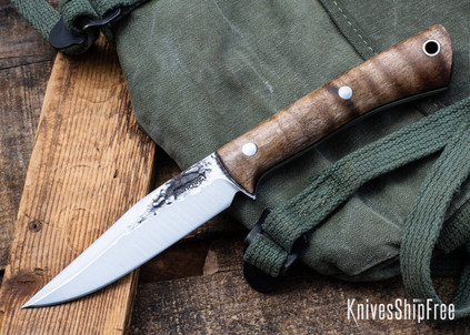 Lon Humphrey Knives: Minuteman - Forged 52100 - Dark Curly Maple - Black Liners - LH28DI001