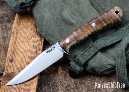 Lon Humphrey Knives: Minuteman - Forged 52100 - Dark Curly Maple - Black Liners - LH28DI010