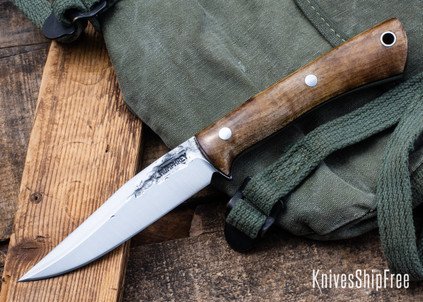 Lon Humphrey Knives: Minuteman - Forged 52100 - Dark Curly Maple - Black Liners - LH28DI018