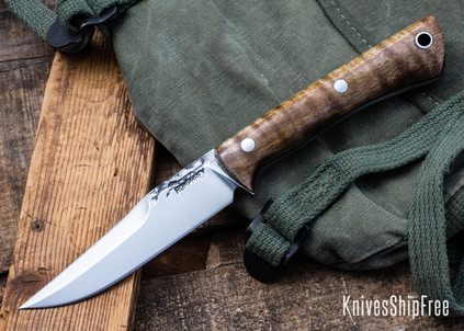 Lon Humphrey Knives: Minuteman - Forged 52100 - Dark Curly Maple - Black Liners - LH28DI026
