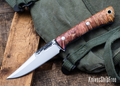 Lon Humphrey Knives: Minuteman - Forged 52100 - Double Dyed Box Elder Burl - Blue Liners - LH28DI119