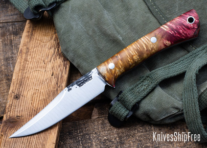 Lon Humphrey Knives: Minuteman - Forged 52100 - Double Dyed Box Elder Burl - Red Liners - LH28DI152