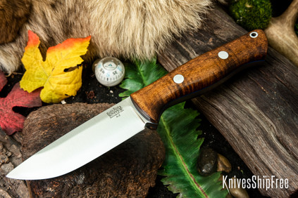 Bark River Knives: Bravo 1 - Rampless - Dark Curly Maple - Blue Liners
