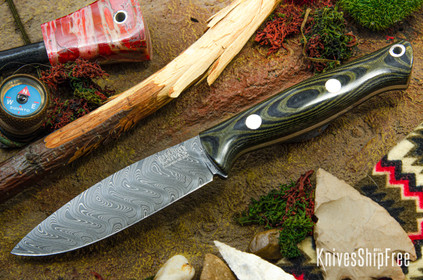 Bark River Knives: UP EDC - Black & Green Linen Micarta - Boomerang Damascus