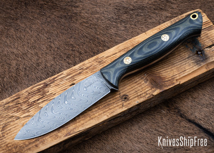 Bark River Knives: UP EDC - Black & Green Linen Micarta - Black Liners - Mosaic Pins - Boomerang Damascus