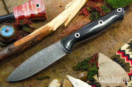 Bark River Knives: UP EDC - Black Canvas Micarta - Blue Liners - Hollow Pins - Virus Damascus