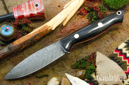 Bark River Knives: UP EDC - Black Canvas Micarta - Red Liners - Mosaic Pins - Boomerang Damascus