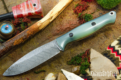 Bark River Knives: UP EDC - Ghost Green Jade G-10 - Black Liners & Pins - Boomerang Damascus