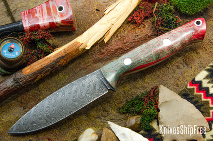 Bark River Knives: UP EDC - Green & Red Tigertail Maple Burl - Boomerang Damascus