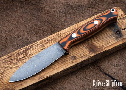 Bark River Knives: UP EDC - Orange & Black Suretouch - Matte - Orange Liners - Boomerang Damascus