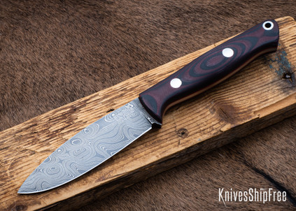 Bark River Knives: UP EDC - Red & Black Suretouch - Matte - Red Liners - Virus Damascus