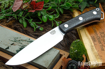 Bark River Knives: Fox River II LT - CPM 3V - Black Carbon Fiber - Blue Liners