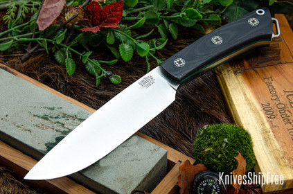 Bark River Knives: Fox River II LT - CPM 3V - Black Suretouch - Matte - Thick Green Liners - Mosaic Pins