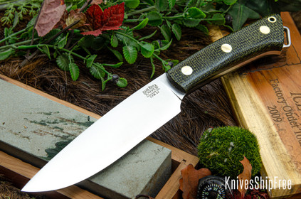 Bark River Knives: Fox River II LT - CPM 3V - Evergreen Burlap Micarta - Brass Pins