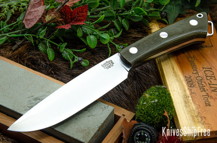 Bark River Knives: Fox River II LT - CPM 3V - Green Canvas Micarta - Black Liners