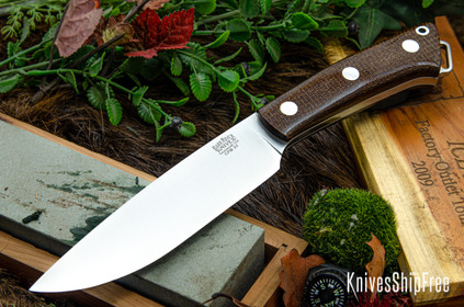 Bark River Knives: Fox River II LT - CPM 3V - Tan Burlap Micarta - White Liners