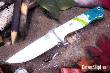 Bark River Knives: Bravo 1 - CPM CruWear - Blue & White Raptor Scale - Toxic G-10 Spacer - Toxic Green Liners - Mosaic Pins