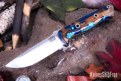 Bark River Knives: Bravo 1 - CPM CruWear - Blue Cholla Cactus with Turquoise - Black Liners - Hollow Pins