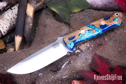 Bark River Knives: Bravo 1 - CPM CruWear - Cholla Cactus with Turquoise - Turquoise Spacer - Blue Liners - Brass Pins