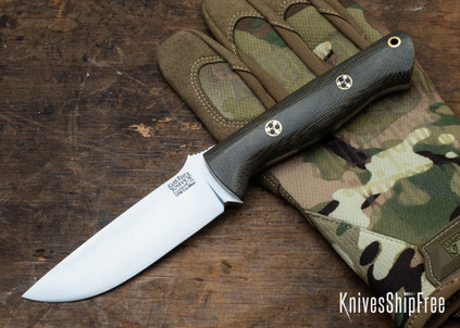 Bark River Knives: Bravo 1 - CPM CruWear - Green Canvas Micarta - Mosaic Pins