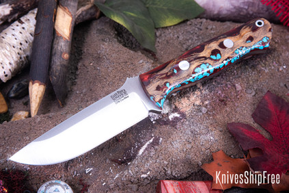 Bark River Knives: Bravo 1 - CPM CruWear - Red Cholla Cactus with Turquoise - Red Liners