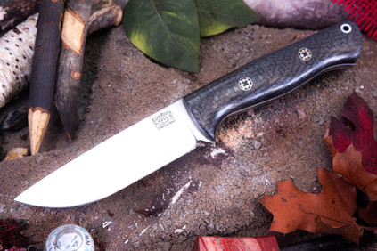 Bark River Knives: Bravo 1 - CPM CruWear - Rampless - Black Carbon Fiber - White Liners - Mosaic Pins - Full Height Grind