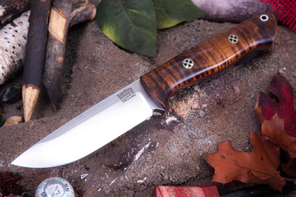 Bark River Knives: Bravo 2 - Dark Curly Maple - Red Liners