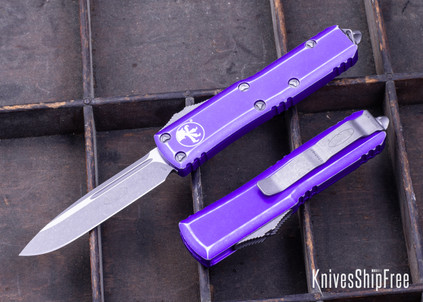 Microtech: UTX-85 - Auto OTF - Single Edge - Apocalyptic STD Blade - Distressed Purple Aluminum Handle - 231-1ODPU